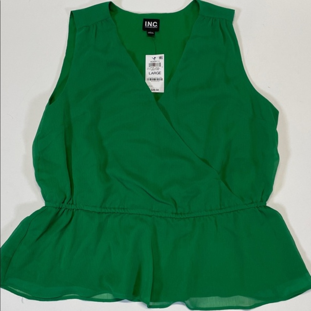 INC International Concepts Green Sleeveless Peplum Blouse Women’s Size L